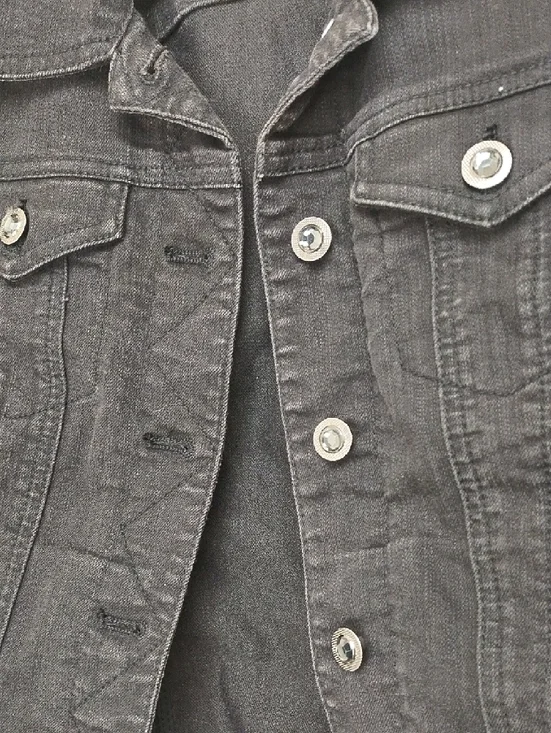 Chicos Platinum Denim Black Stretch Jacket Size 0 Rhinestone - Picture 3 of 8
